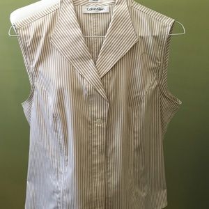 Calvin Klein tan and white pinstriped to